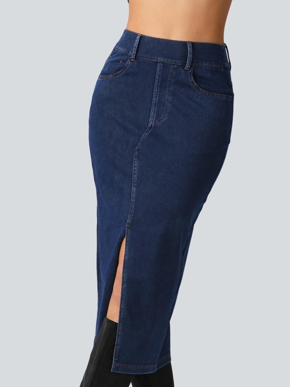 Dark Blue Halara Flex Denim Pencil Stretch Skirt with Front Slit, XL